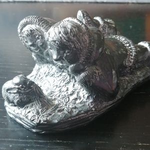 Wolf Original Signed Children Watching Rabbit Sculpture Hand Carved Soapstone